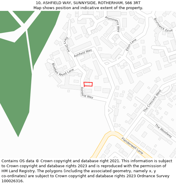 10, ASHFIELD WAY, SUNNYSIDE, ROTHERHAM, S66 3RT: Location map and indicative extent of plot