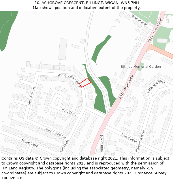 10, ASHGROVE CRESCENT, BILLINGE, WIGAN, WN5 7NH: Location map and indicative extent of plot