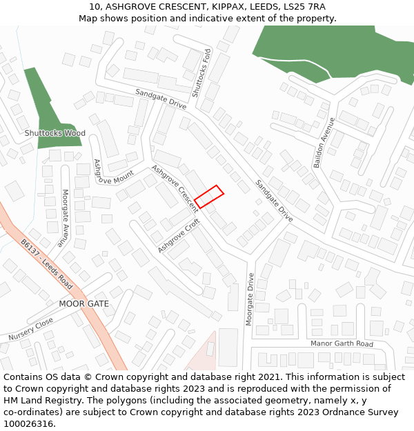 10, ASHGROVE CRESCENT, KIPPAX, LEEDS, LS25 7RA: Location map and indicative extent of plot