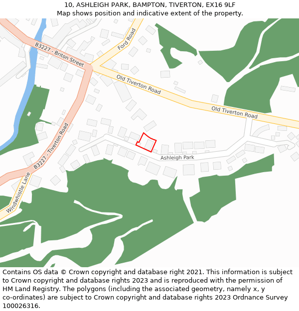 10, ASHLEIGH PARK, BAMPTON, TIVERTON, EX16 9LF: Location map and indicative extent of plot
