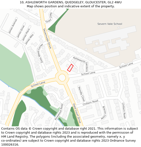 10, ASHLEWORTH GARDENS, QUEDGELEY, GLOUCESTER, GL2 4WU: Location map and indicative extent of plot