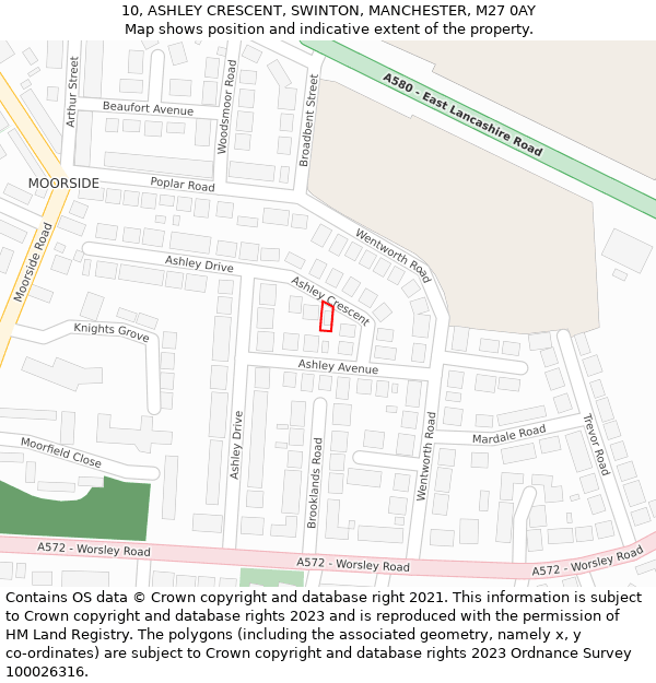10, ASHLEY CRESCENT, SWINTON, MANCHESTER, M27 0AY: Location map and indicative extent of plot