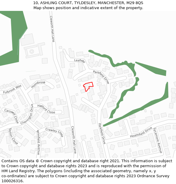 10, ASHLING COURT, TYLDESLEY, MANCHESTER, M29 8QS: Location map and indicative extent of plot