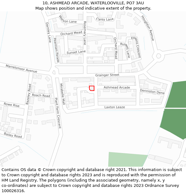 10, ASHMEAD ARCADE, WATERLOOVILLE, PO7 3AU: Location map and indicative extent of plot