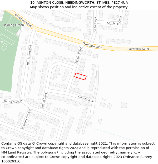 10, ASHTON CLOSE, NEEDINGWORTH, ST IVES, PE27 4UA: Location map and indicative extent of plot