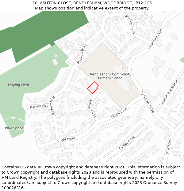 10, ASHTON CLOSE, RENDLESHAM, WOODBRIDGE, IP12 2GS: Location map and indicative extent of plot