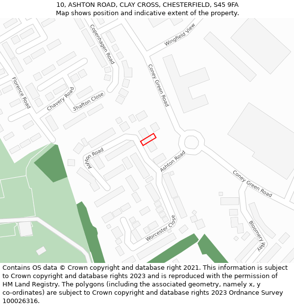 10, ASHTON ROAD, CLAY CROSS, CHESTERFIELD, S45 9FA: Location map and indicative extent of plot