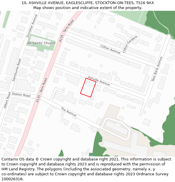 10, ASHVILLE AVENUE, EAGLESCLIFFE, STOCKTON-ON-TEES, TS16 9AX: Location map and indicative extent of plot