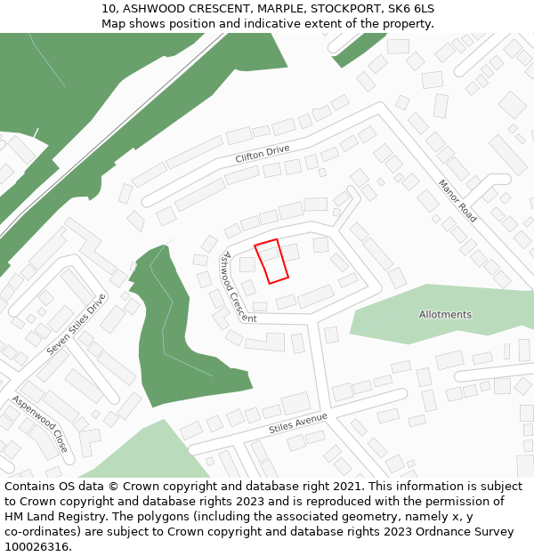 10, ASHWOOD CRESCENT, MARPLE, STOCKPORT, SK6 6LS: Location map and indicative extent of plot