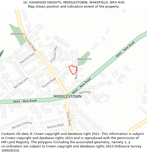 10, ASHWOOD HEIGHTS, MIDDLESTOWN, WAKEFIELD, WF4 4UD: Location map and indicative extent of plot