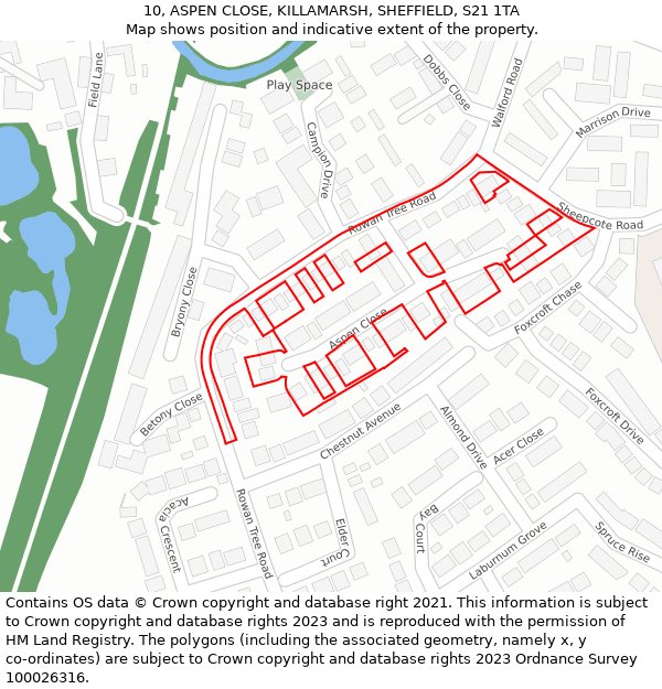 10, ASPEN CLOSE, KILLAMARSH, SHEFFIELD, S21 1TA: Location map and indicative extent of plot