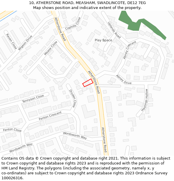 10, ATHERSTONE ROAD, MEASHAM, SWADLINCOTE, DE12 7EG: Location map and indicative extent of plot