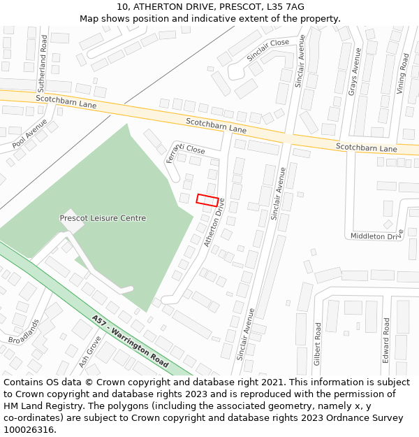 10, ATHERTON DRIVE, PRESCOT, L35 7AG: Location map and indicative extent of plot