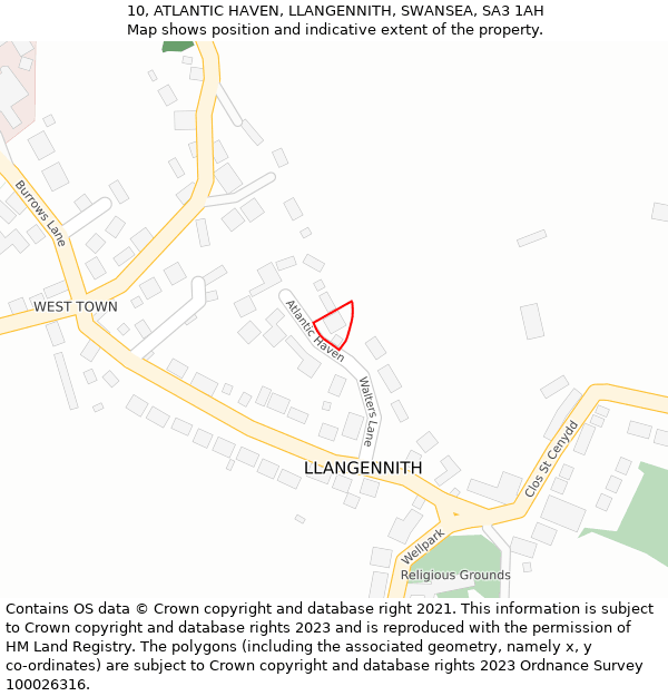 10, ATLANTIC HAVEN, LLANGENNITH, SWANSEA, SA3 1AH: Location map and indicative extent of plot