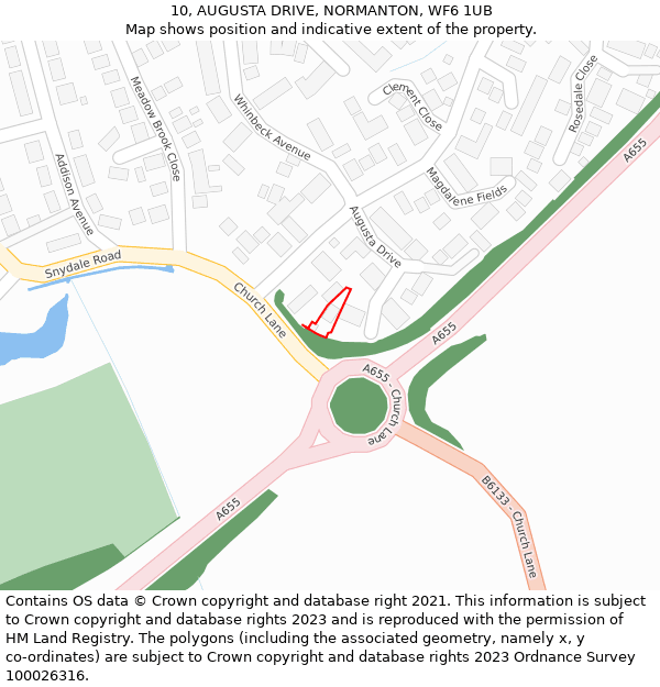 10, AUGUSTA DRIVE, NORMANTON, WF6 1UB: Location map and indicative extent of plot