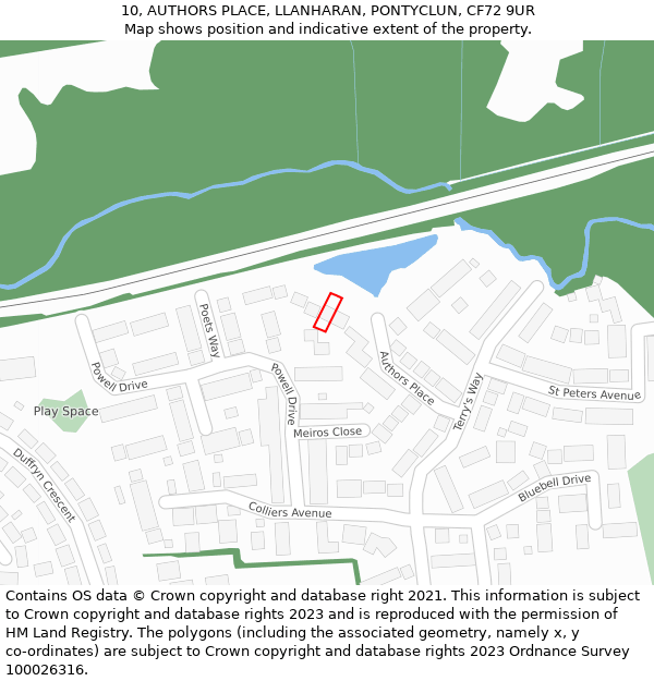 10, AUTHORS PLACE, LLANHARAN, PONTYCLUN, CF72 9UR: Location map and indicative extent of plot