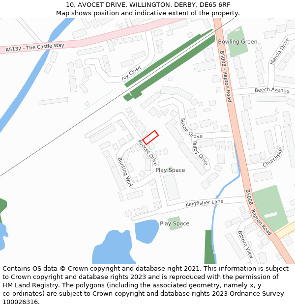 10, AVOCET DRIVE, WILLINGTON, DERBY, DE65 6RF: Location map and indicative extent of plot