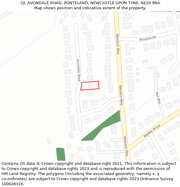 10, AVONDALE ROAD, PONTELAND, NEWCASTLE UPON TYNE, NE20 9NA: Location map and indicative extent of plot