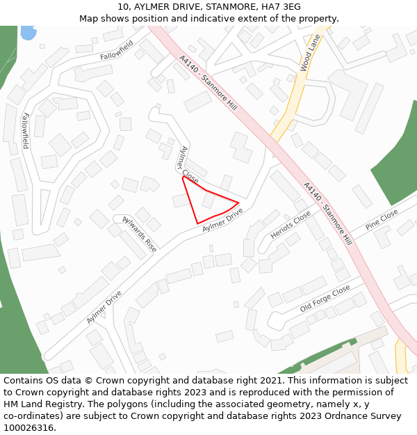 10, AYLMER DRIVE, STANMORE, HA7 3EG: Location map and indicative extent of plot