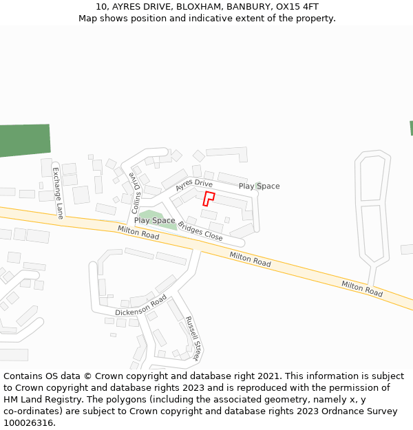 10, AYRES DRIVE, BLOXHAM, BANBURY, OX15 4FT: Location map and indicative extent of plot