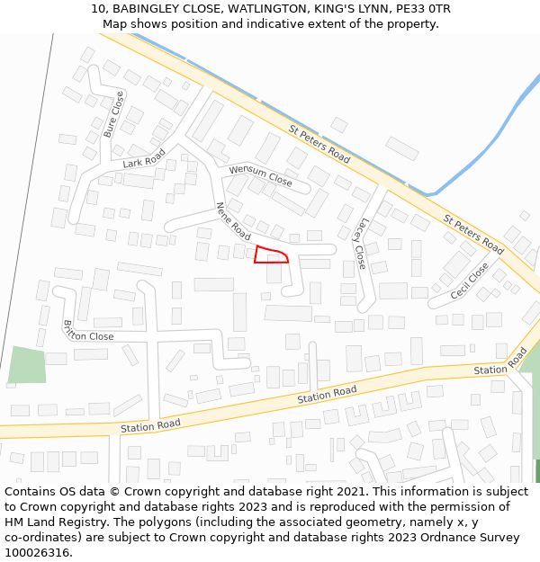 10, BABINGLEY CLOSE, WATLINGTON, KING'S LYNN, PE33 0TR: Location map and indicative extent of plot