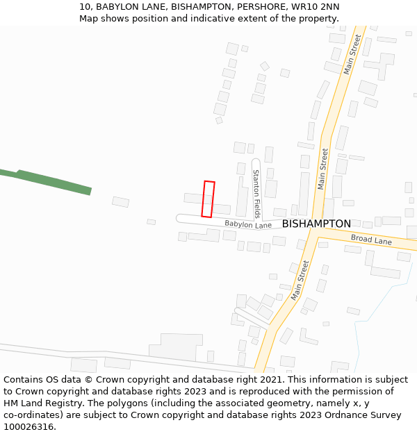 10, BABYLON LANE, BISHAMPTON, PERSHORE, WR10 2NN: Location map and indicative extent of plot