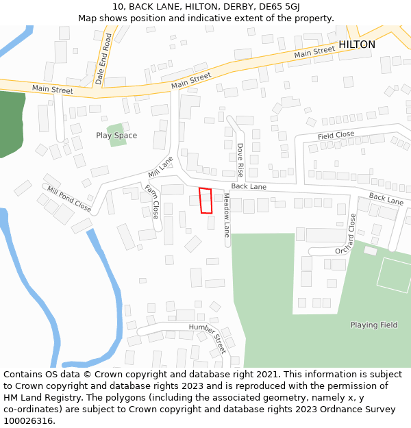 10, BACK LANE, HILTON, DERBY, DE65 5GJ: Location map and indicative extent of plot