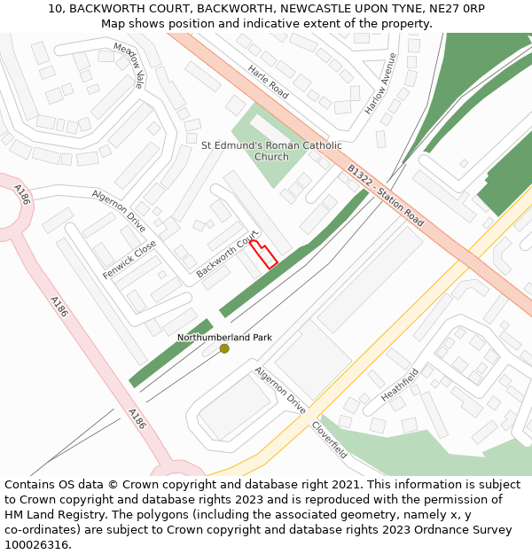 10, BACKWORTH COURT, BACKWORTH, NEWCASTLE UPON TYNE, NE27 0RP: Location map and indicative extent of plot