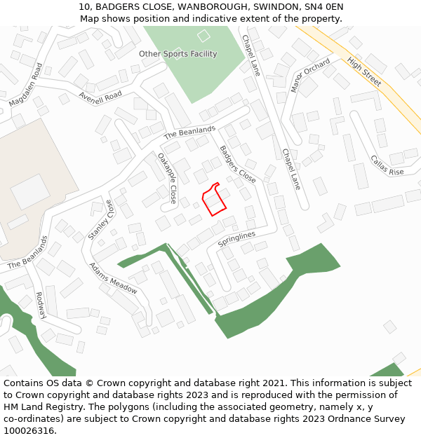 10, BADGERS CLOSE, WANBOROUGH, SWINDON, SN4 0EN: Location map and indicative extent of plot