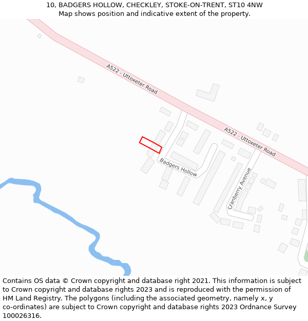 10, BADGERS HOLLOW, CHECKLEY, STOKE-ON-TRENT, ST10 4NW: Location map and indicative extent of plot