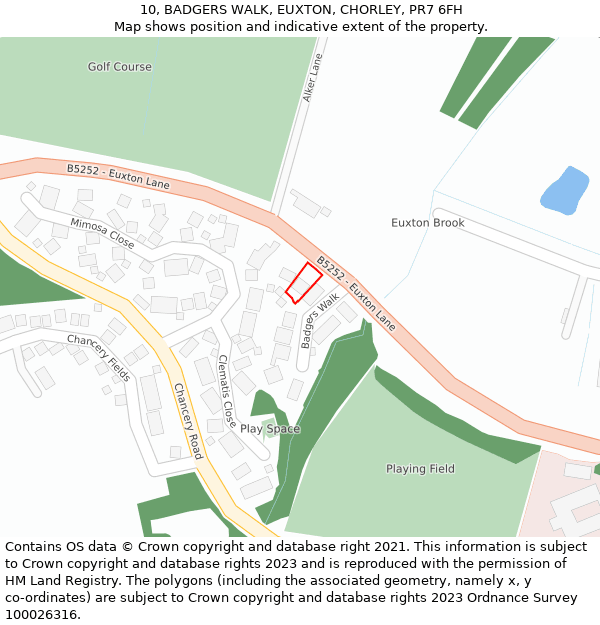 10, BADGERS WALK, EUXTON, CHORLEY, PR7 6FH: Location map and indicative extent of plot