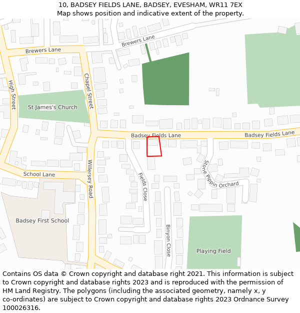 10, BADSEY FIELDS LANE, BADSEY, EVESHAM, WR11 7EX: Location map and indicative extent of plot