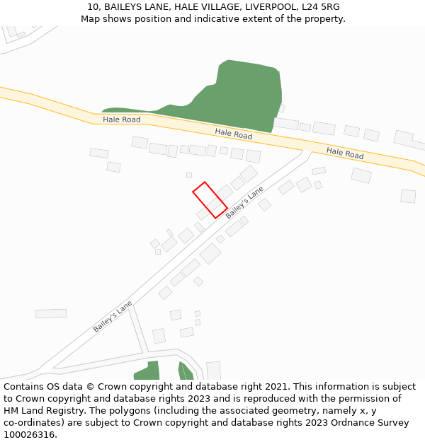 10, BAILEYS LANE, HALE VILLAGE, LIVERPOOL, L24 5RG: Location map and indicative extent of plot