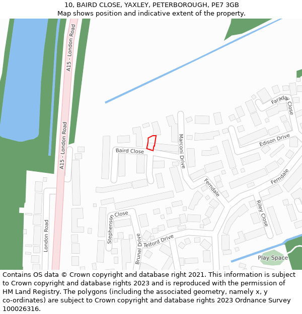 10, BAIRD CLOSE, YAXLEY, PETERBOROUGH, PE7 3GB: Location map and indicative extent of plot