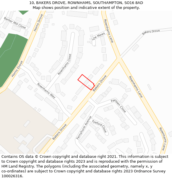 10, BAKERS DROVE, ROWNHAMS, SOUTHAMPTON, SO16 8AD: Location map and indicative extent of plot