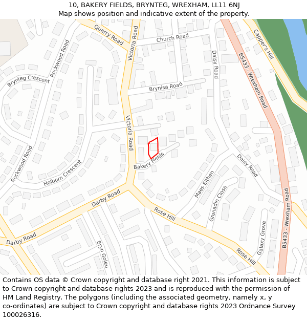 10, BAKERY FIELDS, BRYNTEG, WREXHAM, LL11 6NJ: Location map and indicative extent of plot