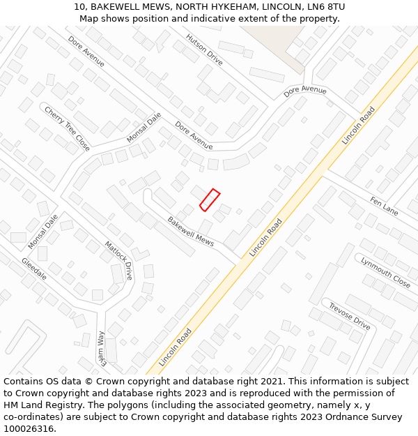 10, BAKEWELL MEWS, NORTH HYKEHAM, LINCOLN, LN6 8TU: Location map and indicative extent of plot