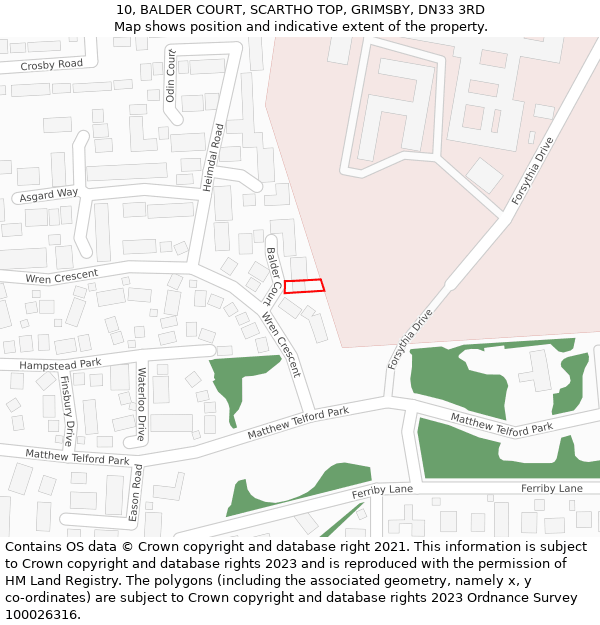10, BALDER COURT, SCARTHO TOP, GRIMSBY, DN33 3RD: Location map and indicative extent of plot