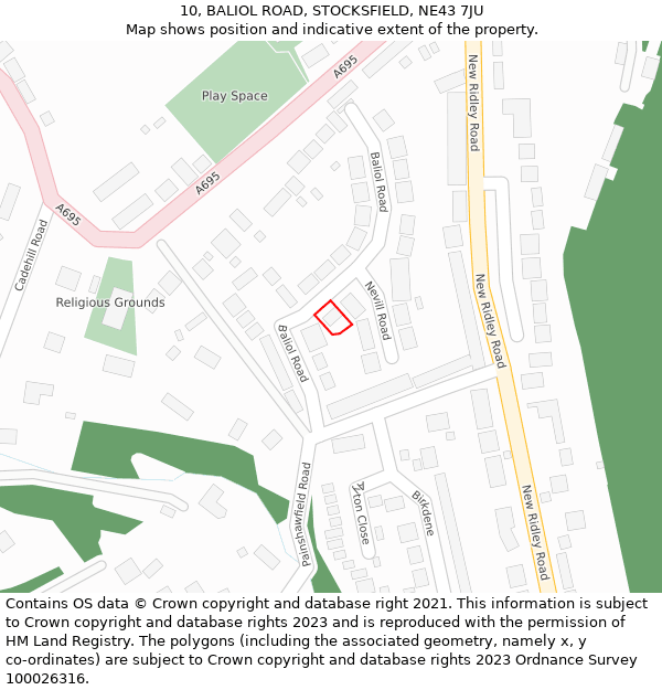 10, BALIOL ROAD, STOCKSFIELD, NE43 7JU: Location map and indicative extent of plot