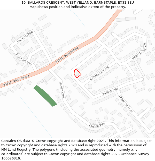 10, BALLARDS CRESCENT, WEST YELLAND, BARNSTAPLE, EX31 3EU: Location map and indicative extent of plot