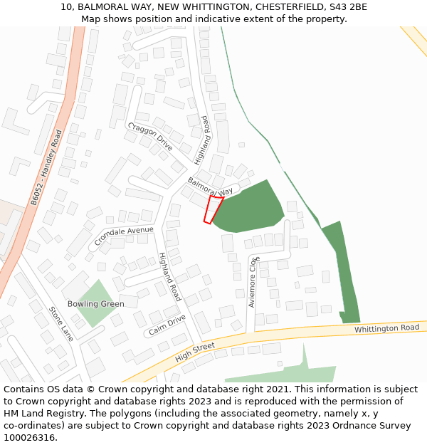 10, BALMORAL WAY, NEW WHITTINGTON, CHESTERFIELD, S43 2BE: Location map and indicative extent of plot