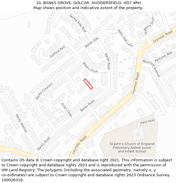 10, BANKS GROVE, GOLCAR, HUDDERSFIELD, HD7 4RH: Location map and indicative extent of plot