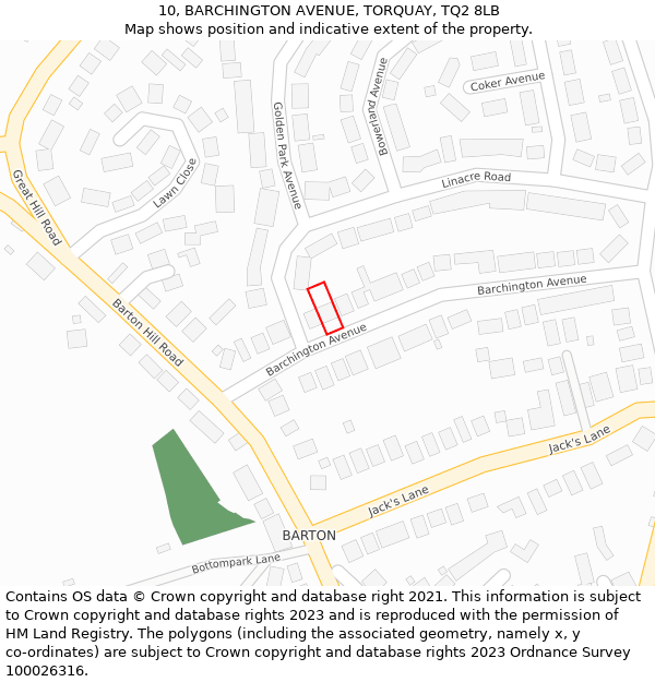 10, BARCHINGTON AVENUE, TORQUAY, TQ2 8LB: Location map and indicative extent of plot