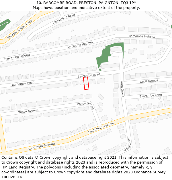 10, BARCOMBE ROAD, PRESTON, PAIGNTON, TQ3 1PY: Location map and indicative extent of plot