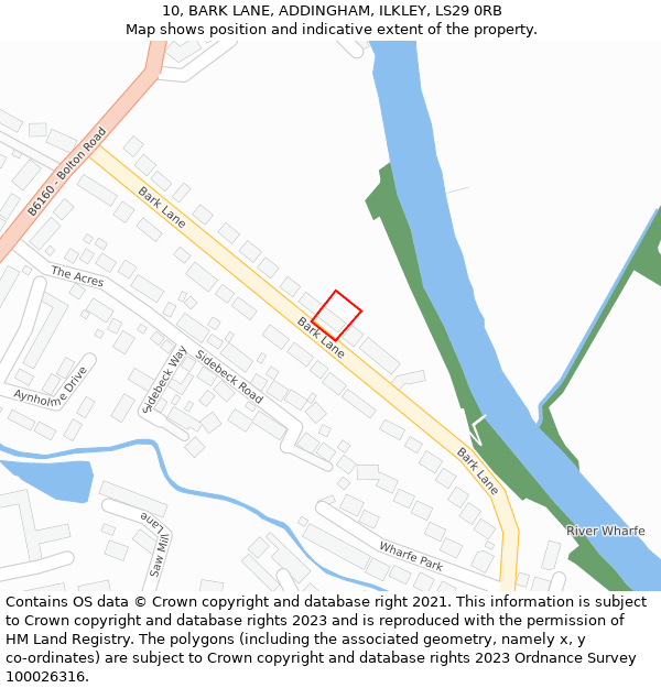 10, BARK LANE, ADDINGHAM, ILKLEY, LS29 0RB: Location map and indicative extent of plot