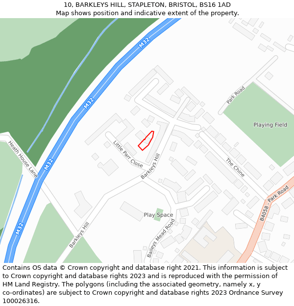 10, BARKLEYS HILL, STAPLETON, BRISTOL, BS16 1AD: Location map and indicative extent of plot