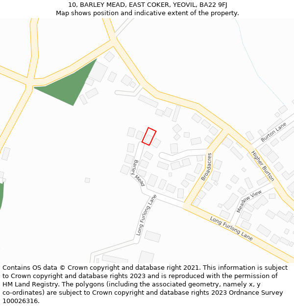 10, BARLEY MEAD, EAST COKER, YEOVIL, BA22 9FJ: Location map and indicative extent of plot