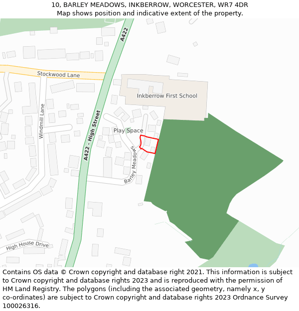 10, BARLEY MEADOWS, INKBERROW, WORCESTER, WR7 4DR: Location map and indicative extent of plot