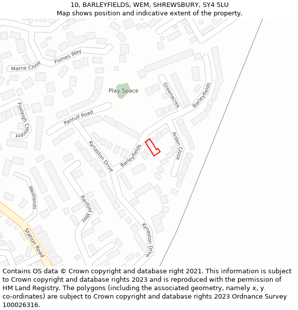 10, BARLEYFIELDS, WEM, SHREWSBURY, SY4 5LU: Location map and indicative extent of plot