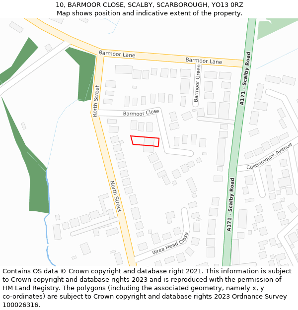 10, BARMOOR CLOSE, SCALBY, SCARBOROUGH, YO13 0RZ: Location map and indicative extent of plot